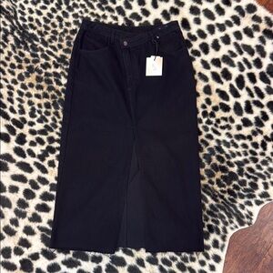 Happily Grey Black Denim Maxi Skirt with slit and raw hem